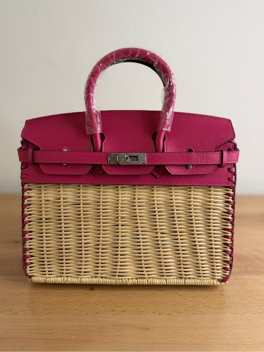 Woven Straw Pink HANDMADE H Birkin 25 Picnic Framboise Osier Wicker Swift PHW